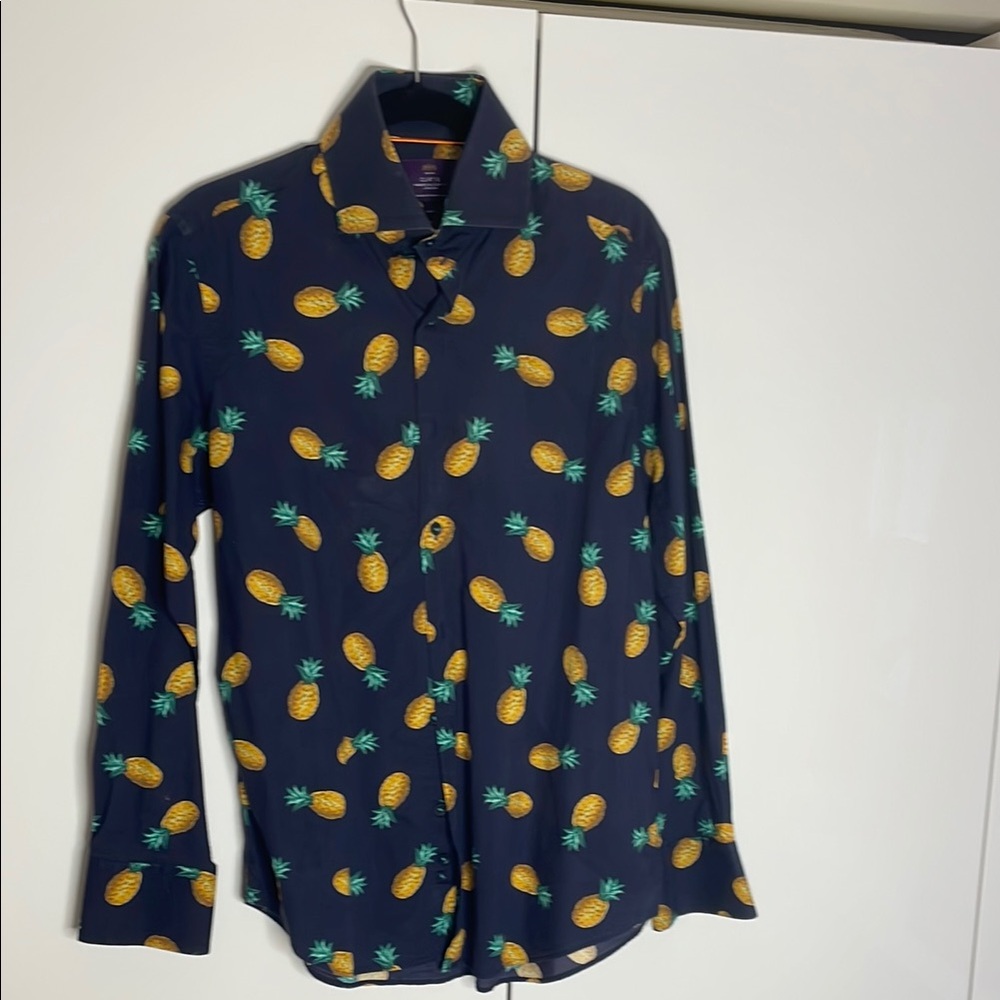 Blue and Yellow Pineapple Casual Button Down Shirt